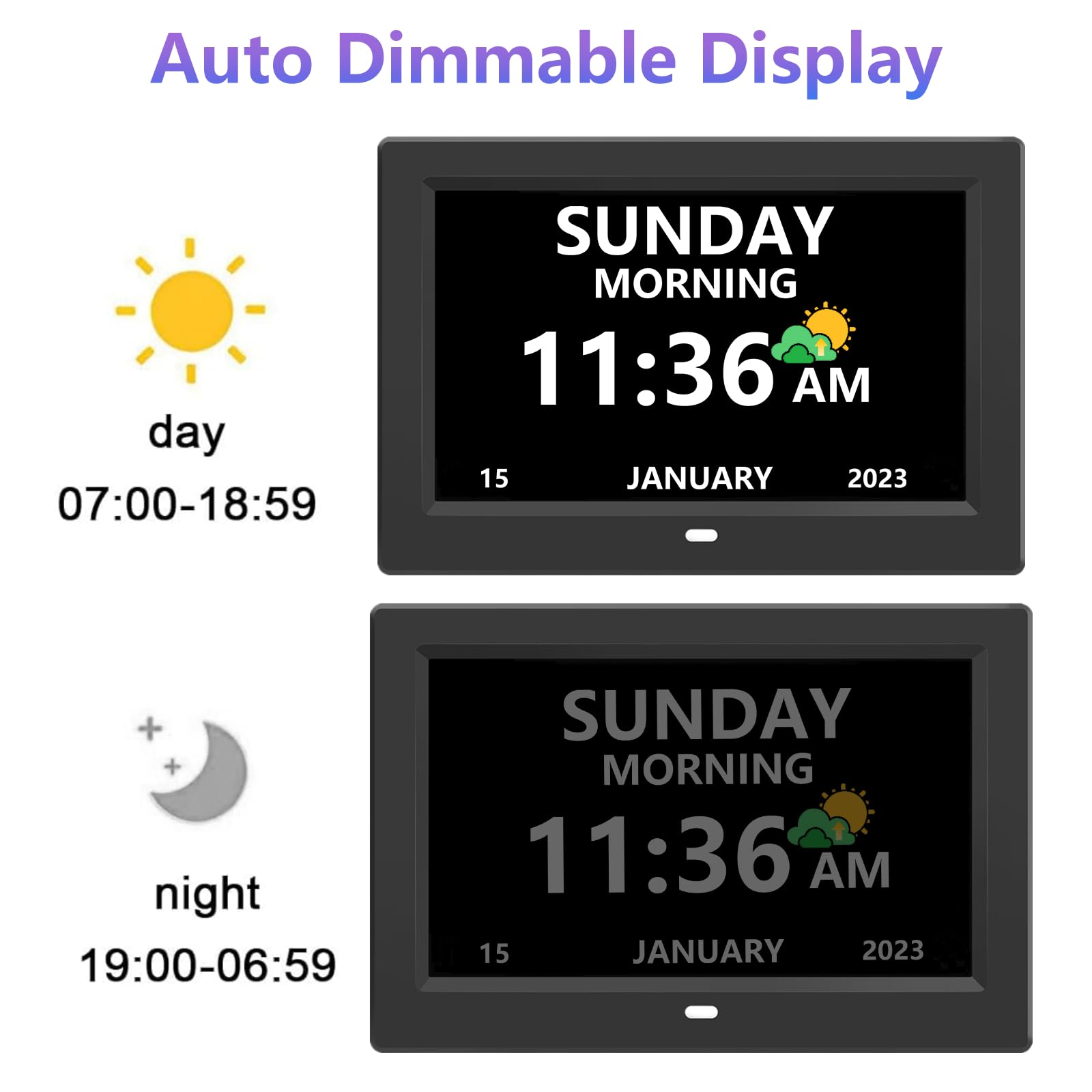 LXBYJKJ Reloj digital de 10 pulgadas con día y fecha para personas mayores, alarmas personalizables, 3 modos de visualización, fuente grande, reloj despertador para personas mayores Auto DST