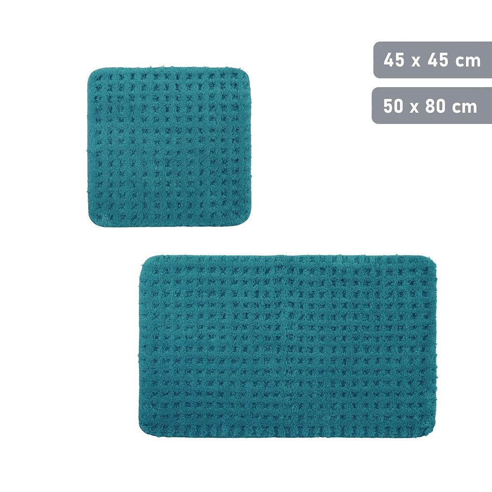 PANA® Flauschiges Badvorleger Set • Flauschige und rutschfeste Badematten • Weiche Mikrofasern • Badteppich 2er Set: WC Vorleger ohne Ausschnitt 45 x 45 cm + 50 x 80 cm • Farbe: Türkis