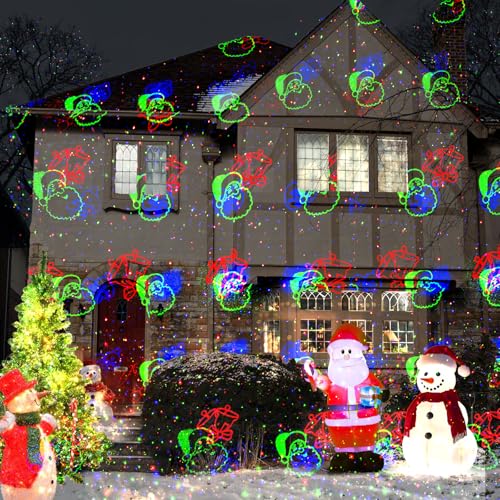 Image of Poeland Christmas Projector Lights Garden Laser Lights with 4 Theme Multi Patterns, Holiday Projector Light IP65 Waterproof Outdoor Indoor Decorative Lighting for Xmas Birthday Party