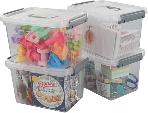 Jekiyo Contenedor de almacenamiento de plástico transparente, contenedor de 6 cuartos de galón con tapa, 4 paquetes