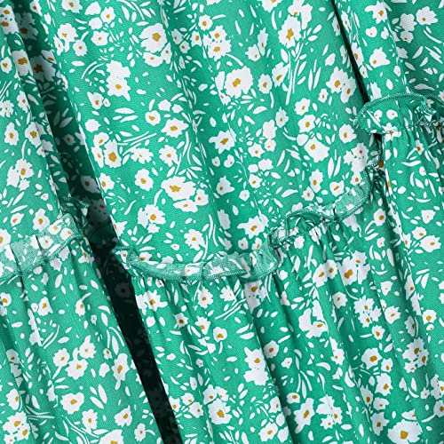 Coolmee Women's Sleeveless Maternity Dress Adjustable Strap Smocked Boho Dress Ruffle Cami Maxi Dress Photoshoot Baby Shower Green Floral L #TOP6