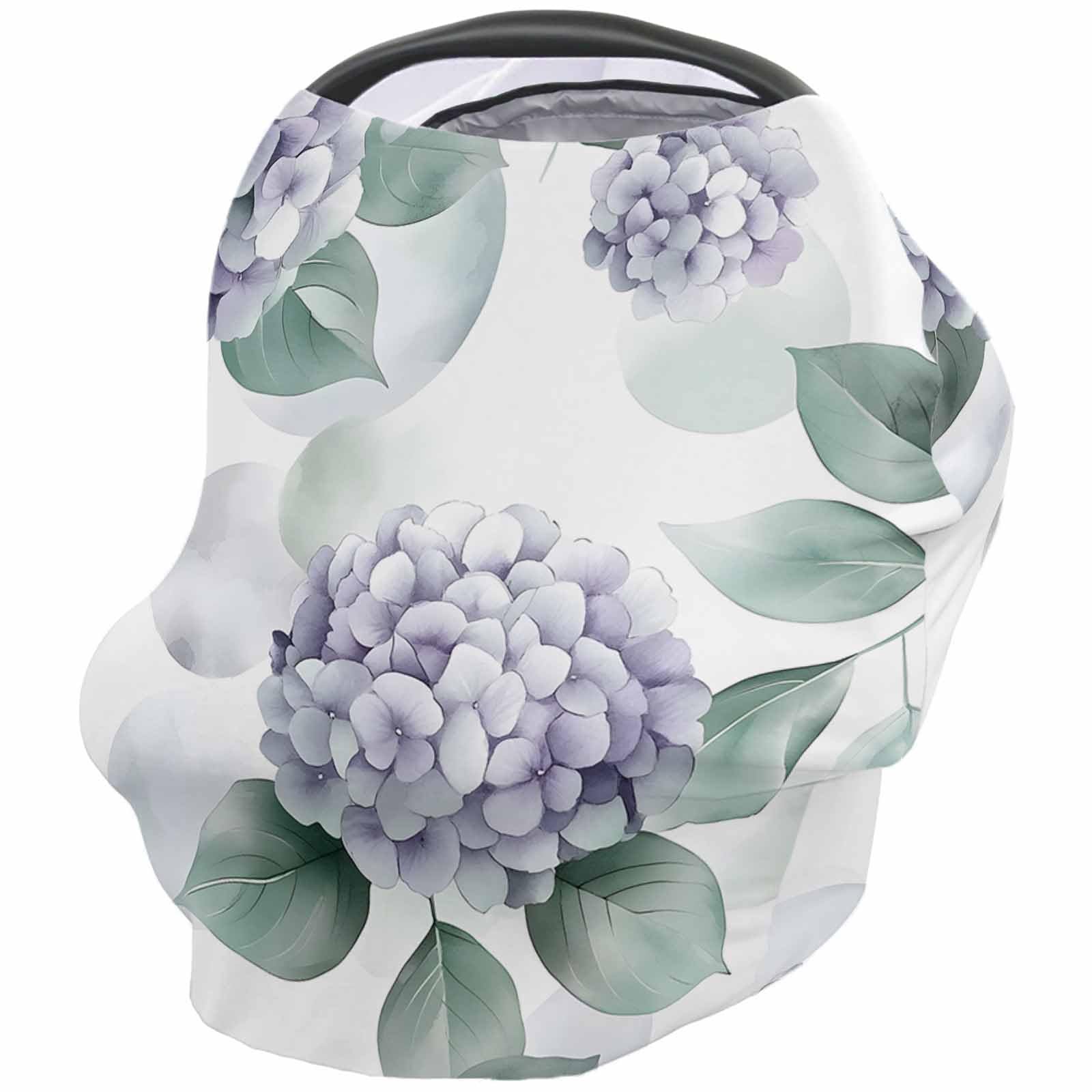 Green Leaves Country Style Nursing Cover for Breastfeeding Scarf, Watercolor Purple Hydrangea Baby Car Covers Super Soft Multi Use for Canopy Shopping Cart Cover Blanket Stroller Cover