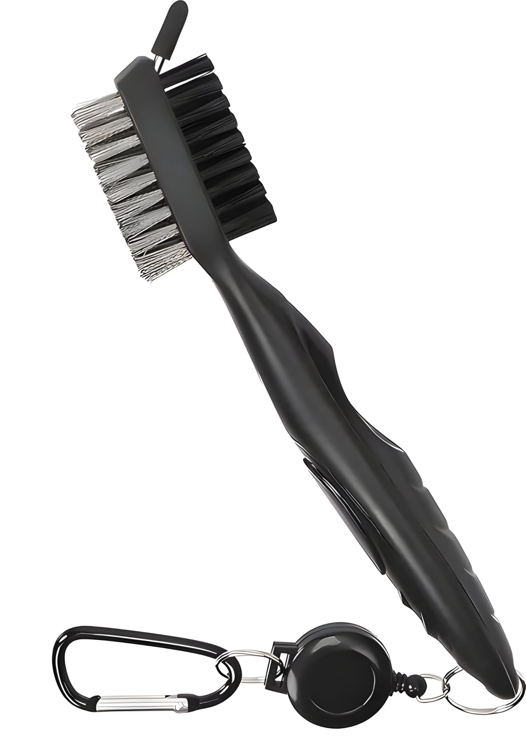 Stripe Golf Brush 3-in-1 Black - Groove Cleaner with Cord and Carabiner - For Clubs & Grooves - Gift Golfer