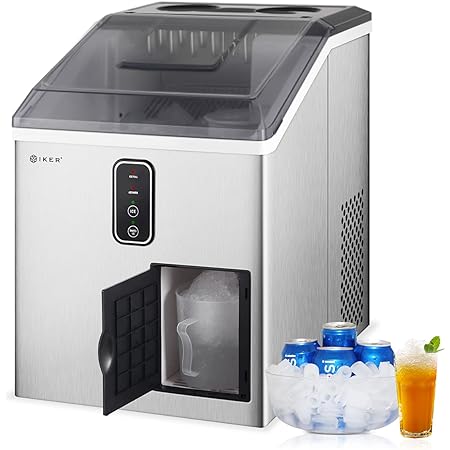 IKER 【2021 New Version】 Countertop Ice Maker, 2 in 1 Ice Maker & Shaver Machine-33lbs/24H, 12 Bullet Ice Cubes in 10 Mins, Compact Portable Nugget Ice Maker with Crusher for Home/Kitchen/Office/Bar