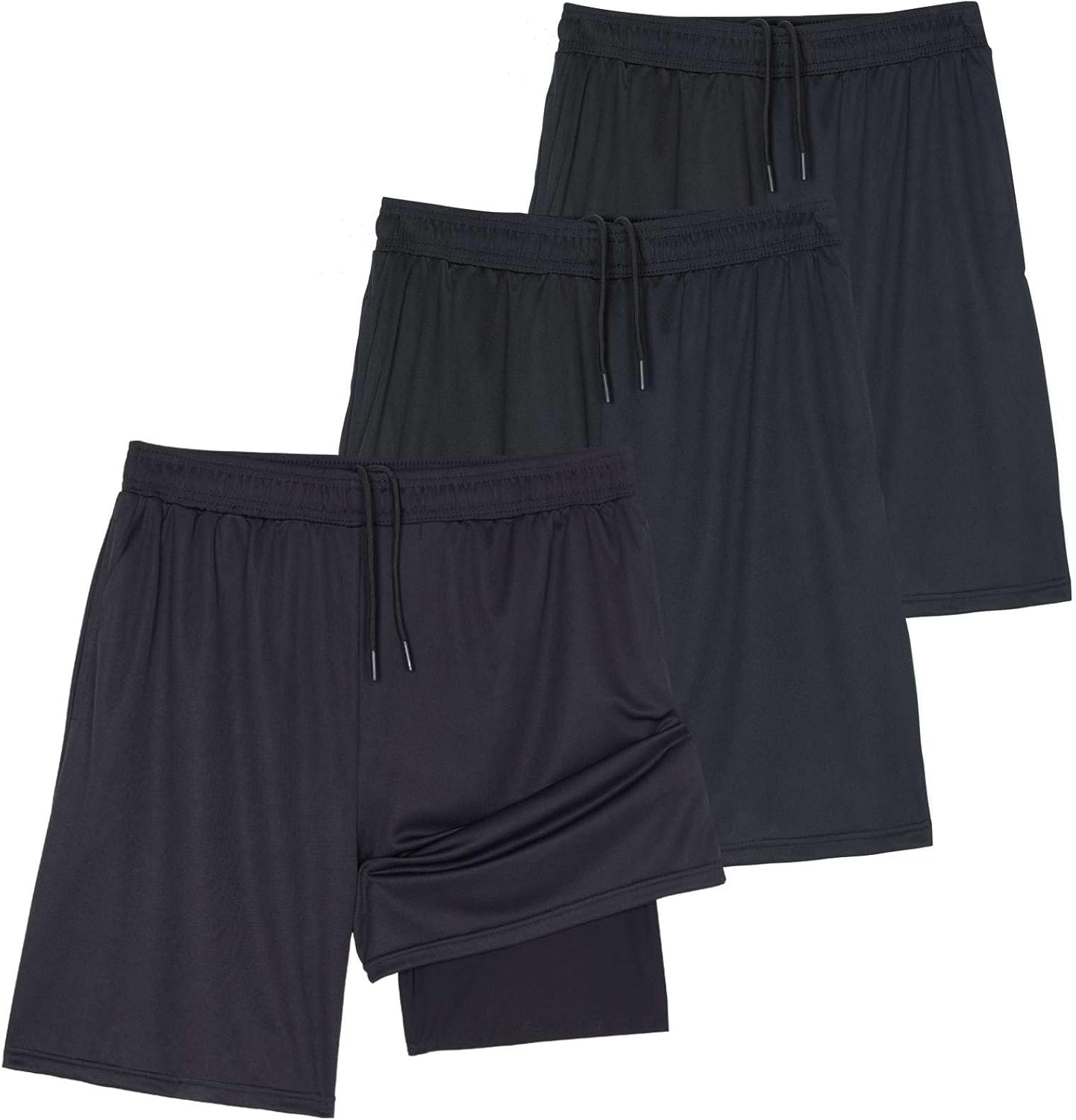 Real Essentials 3 Pack: Men's 2 in 1 Mesh 7" Running Workout Gym Shorts with Compression Liner (Available in Big & Tall)