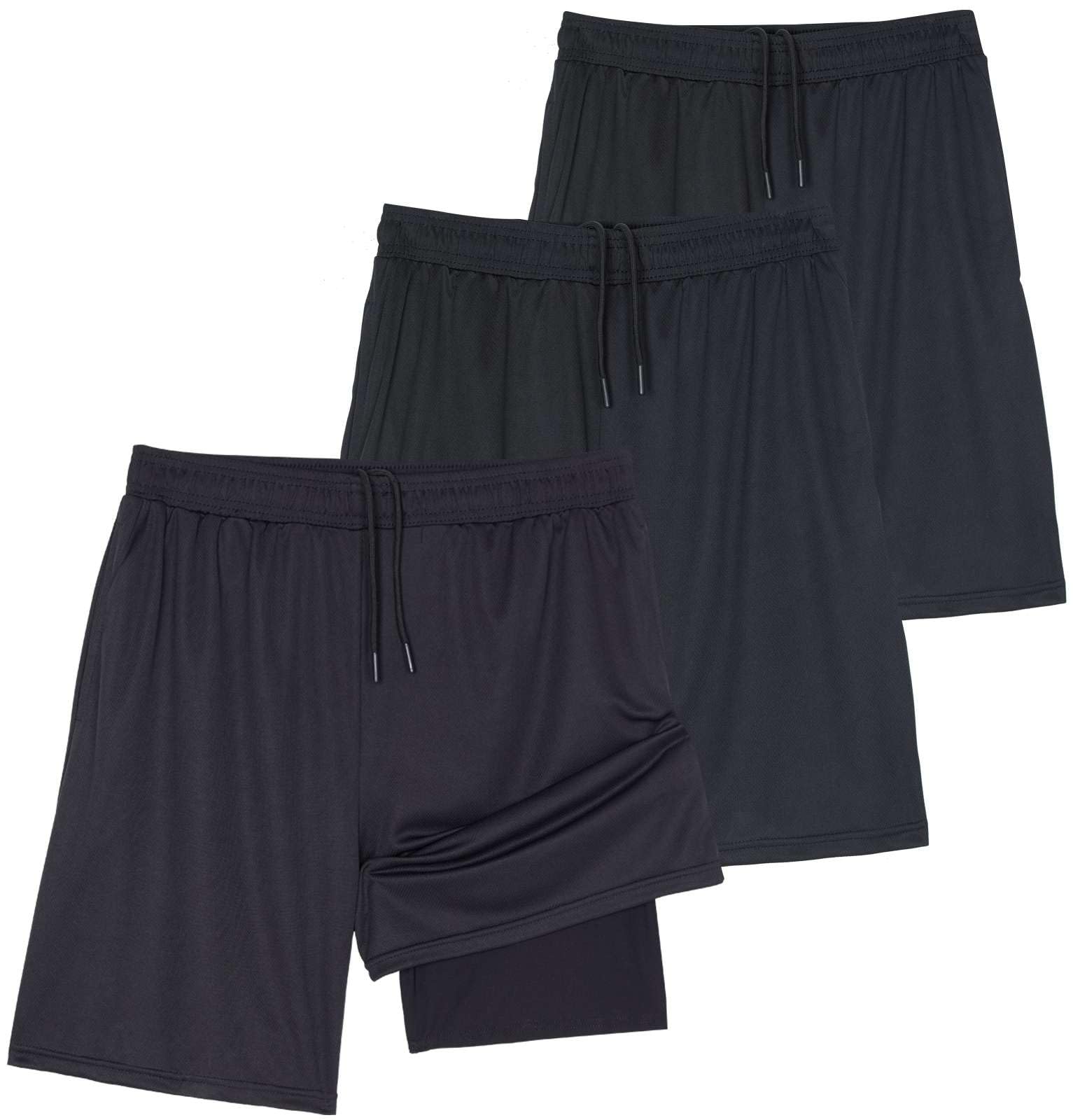 Real Essentials3 Pack: Men's 2 in 1 Dry-Fit 7" Running Workout Gym Shorts with Compression Liner (Available in Big & Tall)
