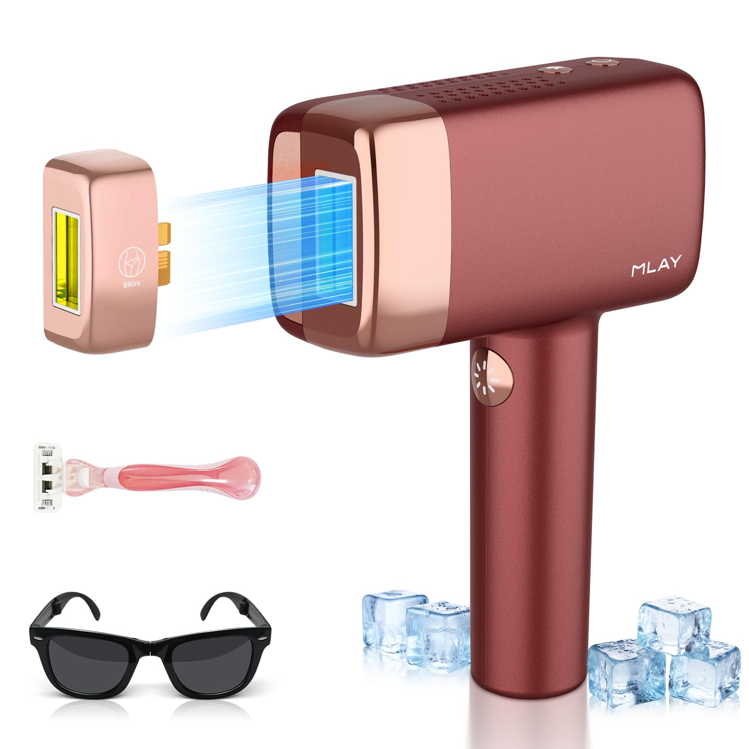 MLAY Dispositivo IPL Depilación con Sistema de Refrigeración de Hielo para Depilación Indolora, Max 20J Energía, 5 Niveles de Energía, Depilación Láser con Modo Automático para Cuerpo, Depilación
