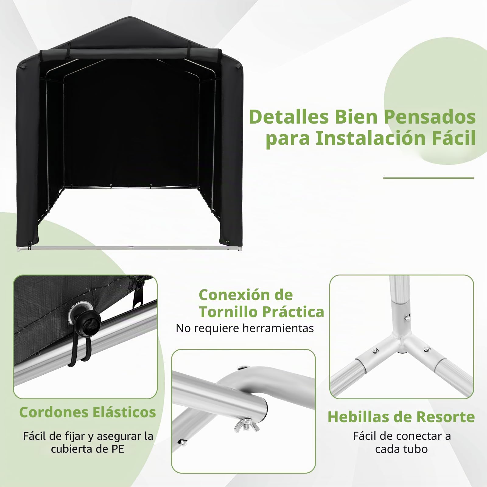 GOPLUS Cobertizo para Bicicleta, Funda Impermeable Exterior para Bicicletas, Moto, Herramientas, Almacenamiento, Refugio con Puerta Enrollable con Cremallera para Patio Garaje (Gris Oscuro)