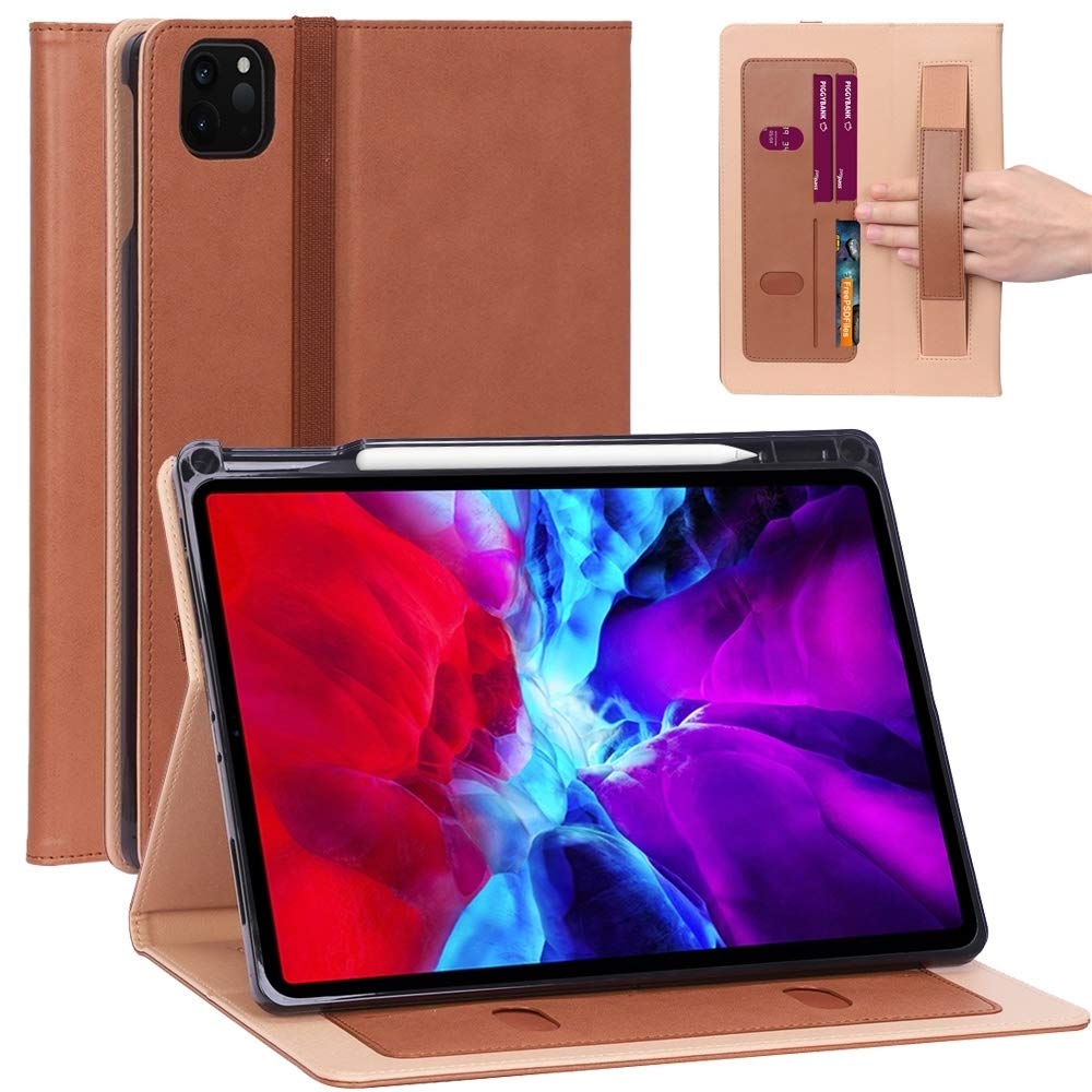 HAOYE For iPad Pro 12.9 (2020) Retro Texture PU + TPU Horizontal Flip Leather Case with Holder & Card Slots & Hand Strap (Black) Fashion Protect case. (Color : Brown)