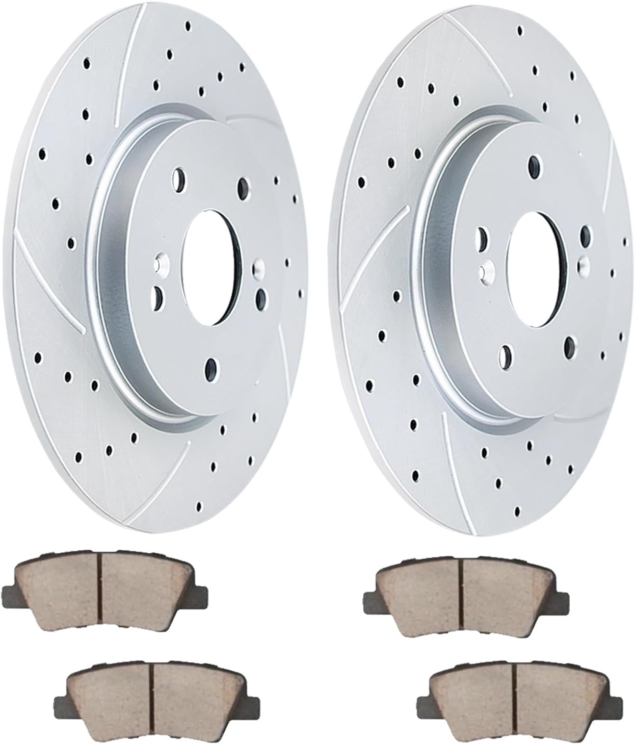Acinoparts Rear(10.31”, 262 mm) Brake Kit Drilled & Slotted Brake Rotors Ceramic Brakes Pads for 2011-2016 Hyundai Elantra Coupe GT 2012-2016 Veloster 2014-2018 Kia Forte Forte5 Koup 2014-2016 Soul