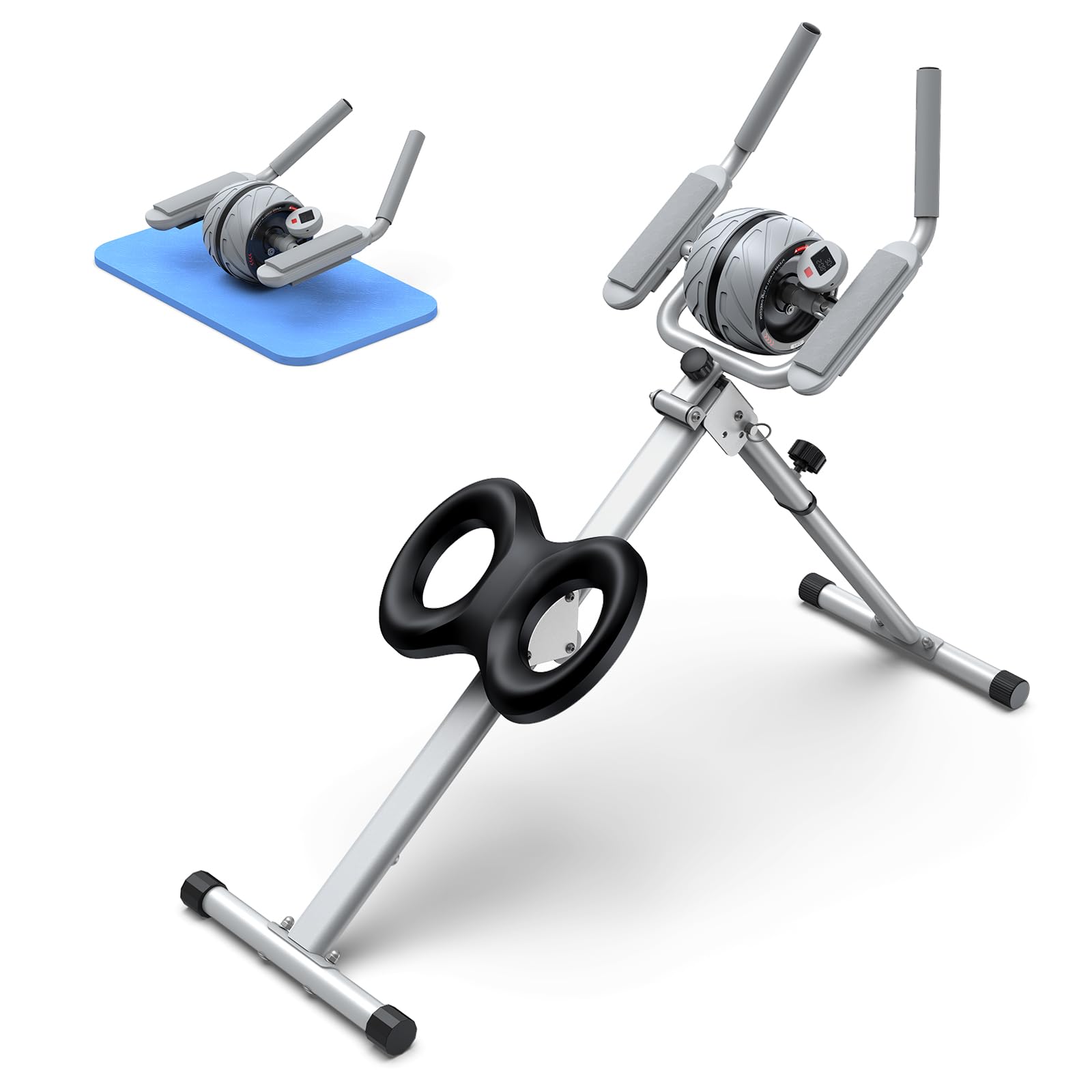 COZYINN 2 in 1 Ab Workout Equipment, Ab Machine & Ab Roller Wheel for Home Gym Fitness, Adjustable Ab Cruncher Exercise Equipment for Abdominal & Core Strength Training, Foldable Ab Trainer with LCD Monitor