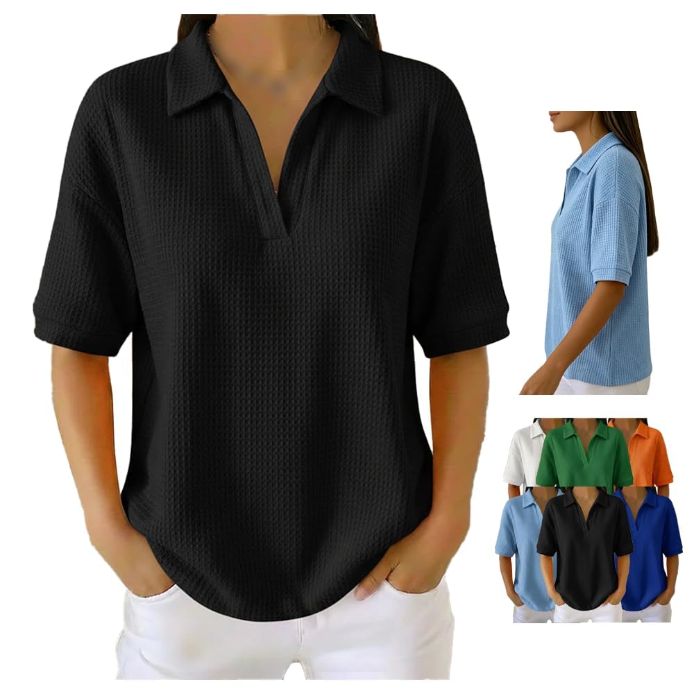 Polo décontracté col en V pour masquer les complexes avec un tricot gaufré ample - 7
