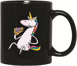 Cute Unicorn Gift Idea Pie Eating Unicorn Design for Kids and Adults 11oz 15oz Black Coffee Mug