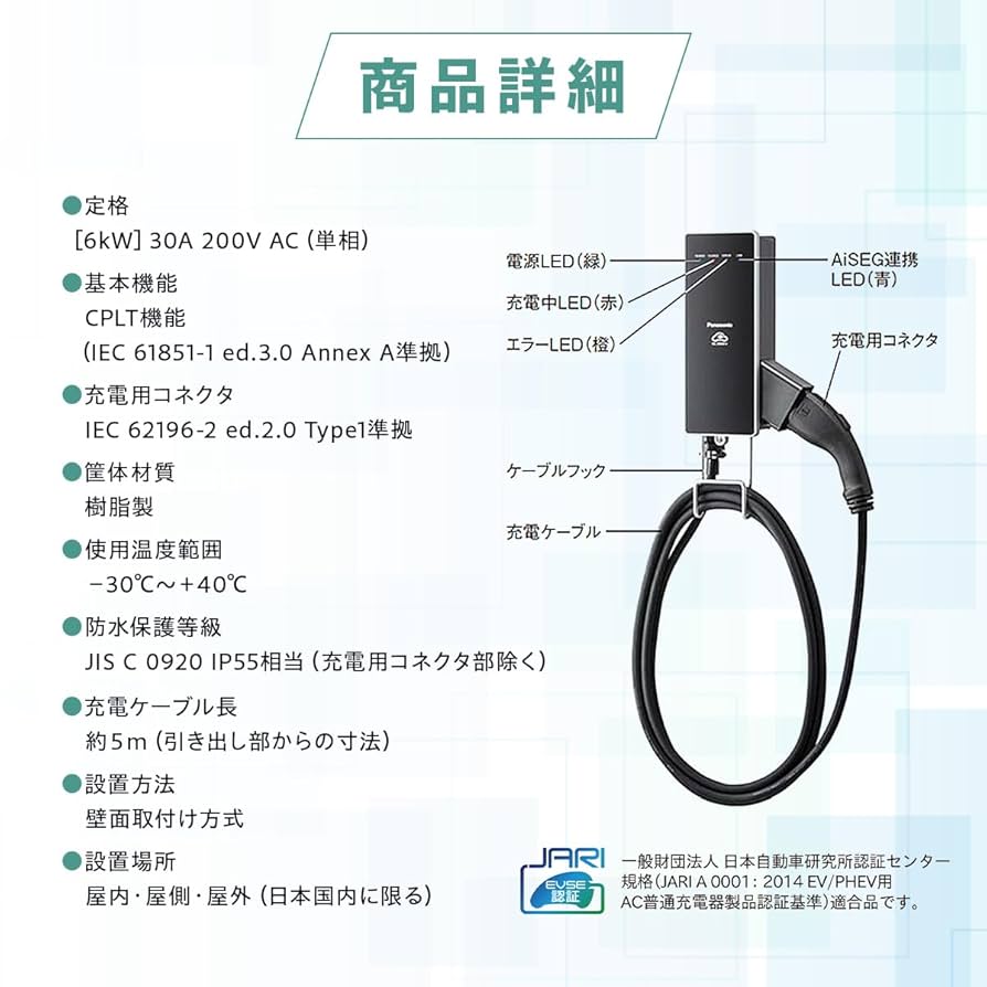 Amazon.co.jp: Panasonic EV Hekia S Mode 3 6KW Standard Type