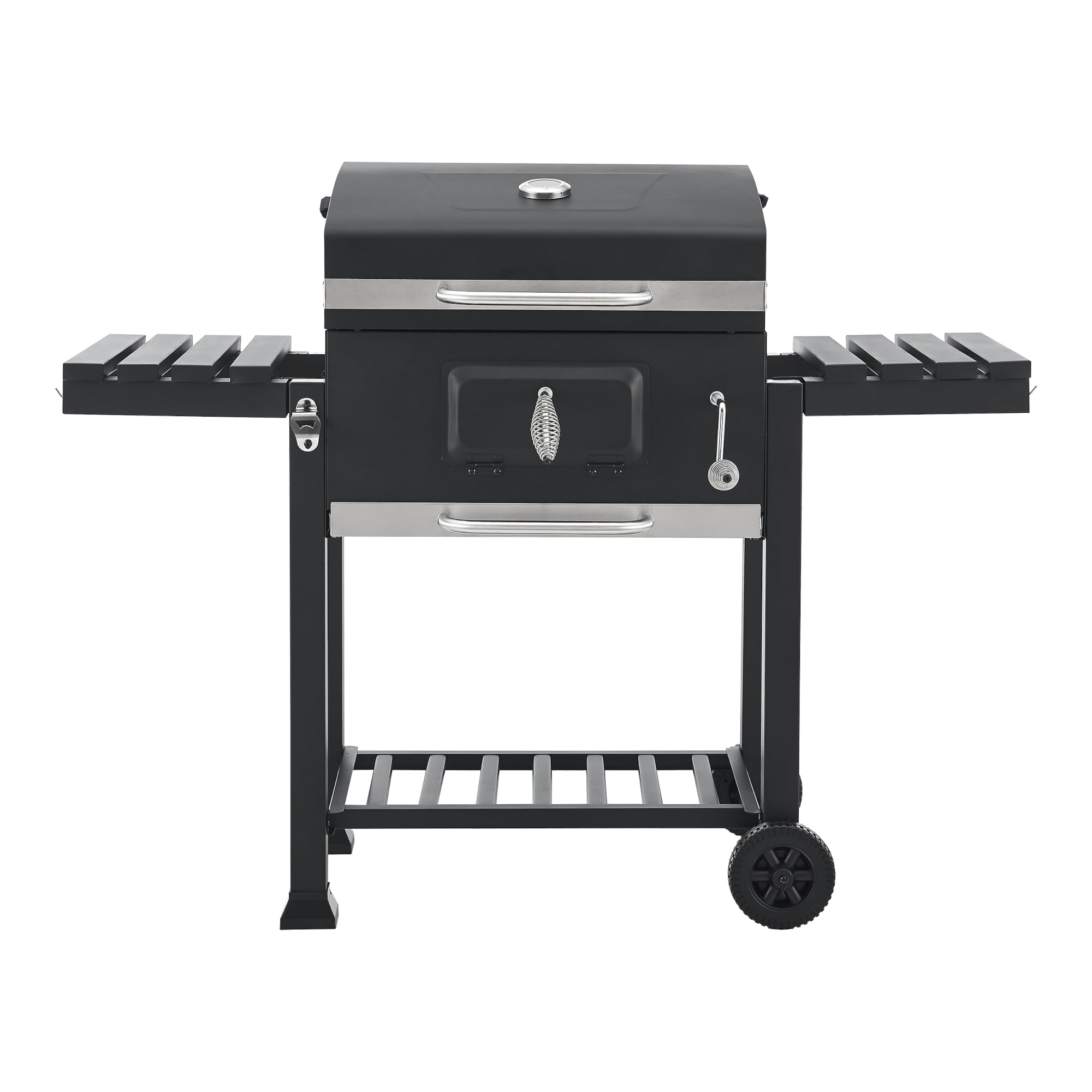 casa.pro Barbacoa de Carbón con 2 Ruedas Cajón para Cenizas 3 Estantes Carro Carro de Barbacoa Tapa con Termómetro Reguladores de Ventilación Acero Inoxidable Plástico 105 x 135 x 48 cm - Negro