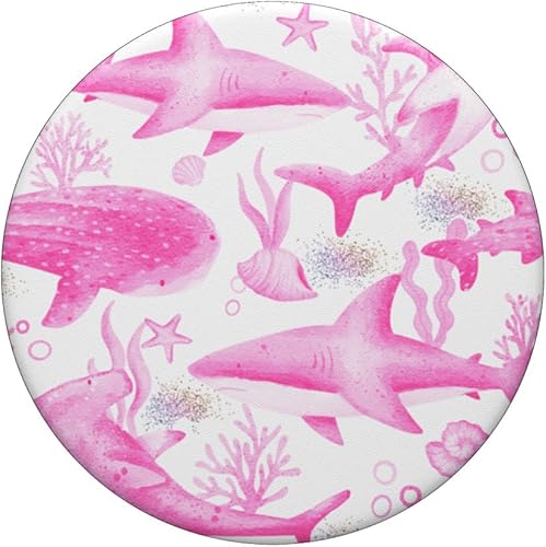 Miniatura 3 de Divertida cabeza de tiburón, cabeza de martillo, tiburón, lindo patrón de tiburón rosa, PopSockets intercambiables PopGrip