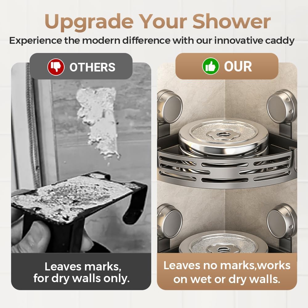 Triangle Suction Cup Corner Shelves, 2026 No Drilling Corner Shower Caddy, Removable Bathroom Storage Rack, Shower Shelf Suction Cup Shower Caddy Corners Organizer Storage Rack (#B, three-layer)