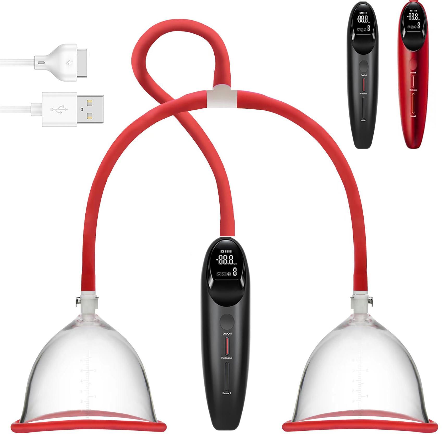 Elektrisch Brustsauger Milchpumpe Automatische Vakuum Brustpumpe Brustvergößerung Mit Kleiner/Großer Doppelter Sauger Für Frauen Nippelsauger Brust Massagegerät Pumpe Sex Spielzeug,Schwarz,L