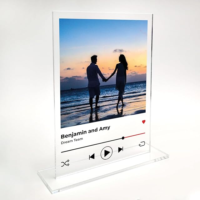 Personalised Spotify Themed Acrylic Plaque With Base - Custom Acrylic Music Plaques - Album cover themed photo with 2 Lines of Custom Text