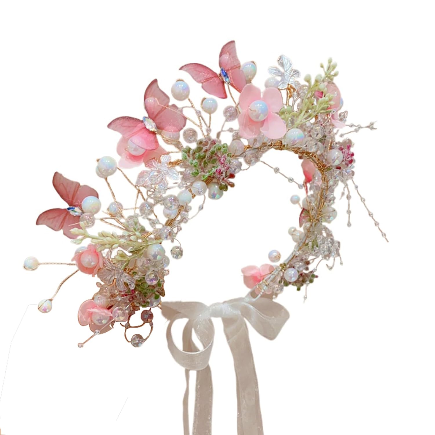 butterfly headbands for women girls bride crown trendy flower rhinestone head bands tiara floral hair accessories prom wedding (pink, 1)