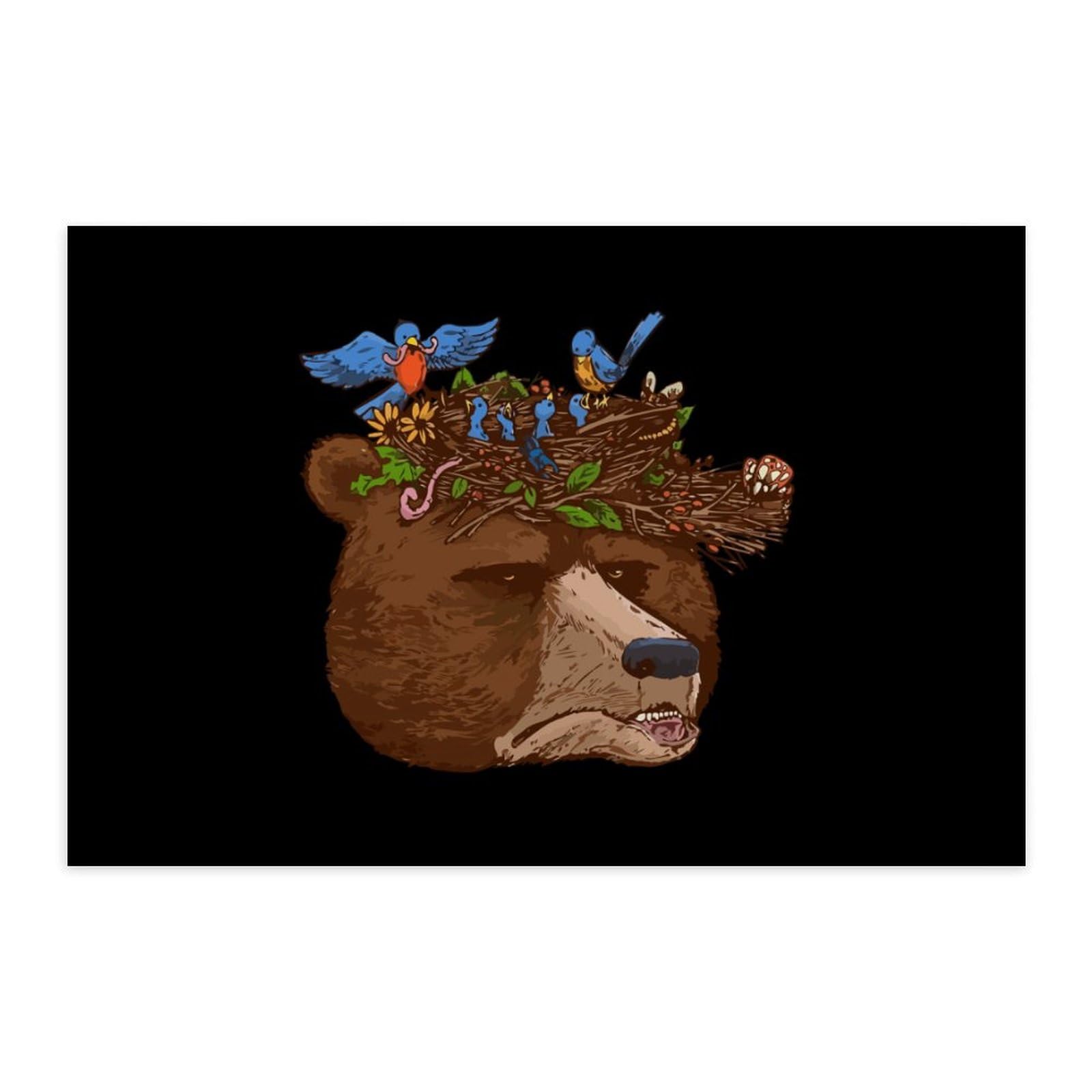 Bear Head Bird Roost Fashion Poster Letters Self Adhesive Wall Art Prints Durable and Waterproof Home Decor 40 * 60?cm?