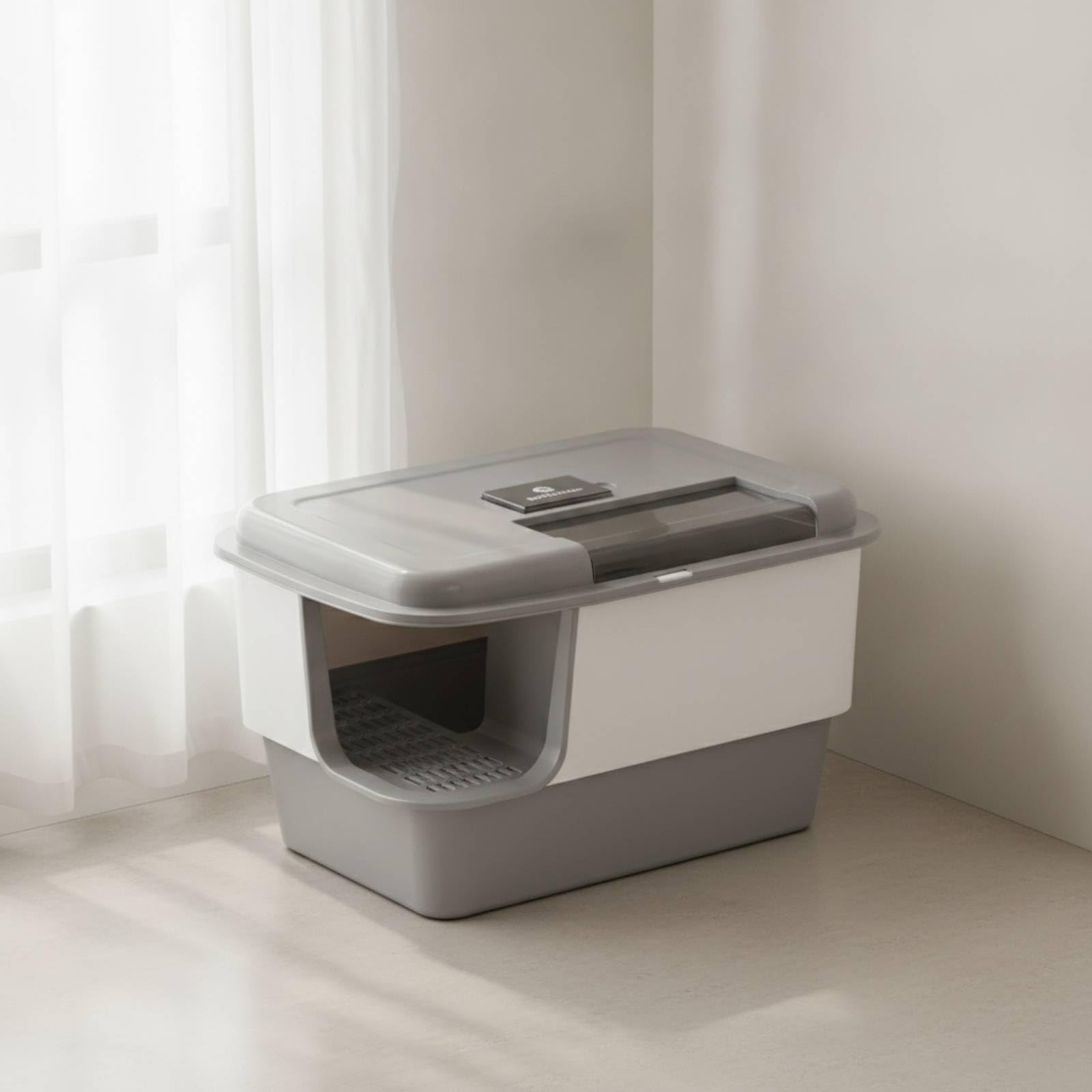 Lettiera Chiusa Anti-Perdite, Grigio E Bianco