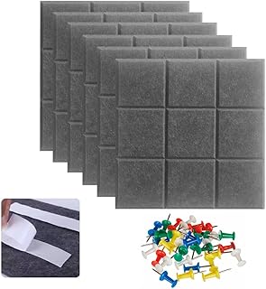 6pcs Large Felt Board Tiles Felt Pin Board Square Felt Board 30x30cm Self Adhesive Pin Board for Bedroom Office Kitchen Bulletin Board with 35 Push Pins Notice Boards for Home (Dark Grey)