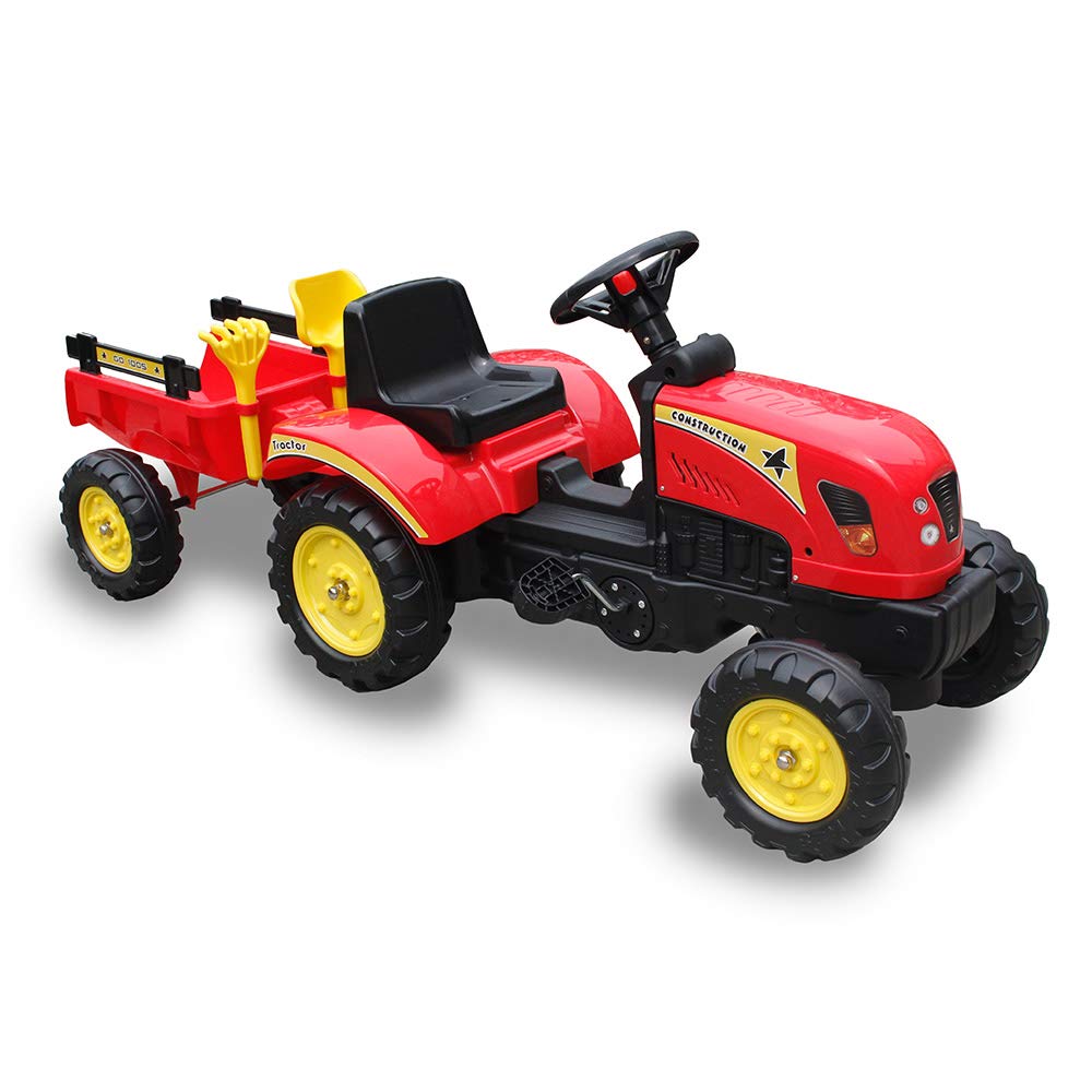 QPLAY - Tractor a Pedales con Remolque - Dos velocidades - Ideal para niños a Partir de 3 años - Rojo