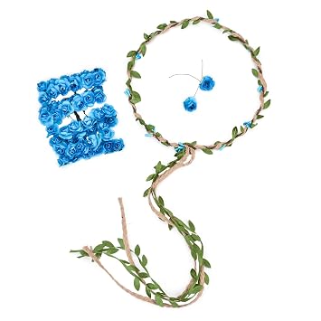 DDazzling Flower Crown Floral Wreath Headband Floral Garland Headbands Photo Props,Rose Flower Crown Kit, 3 Piece Blue