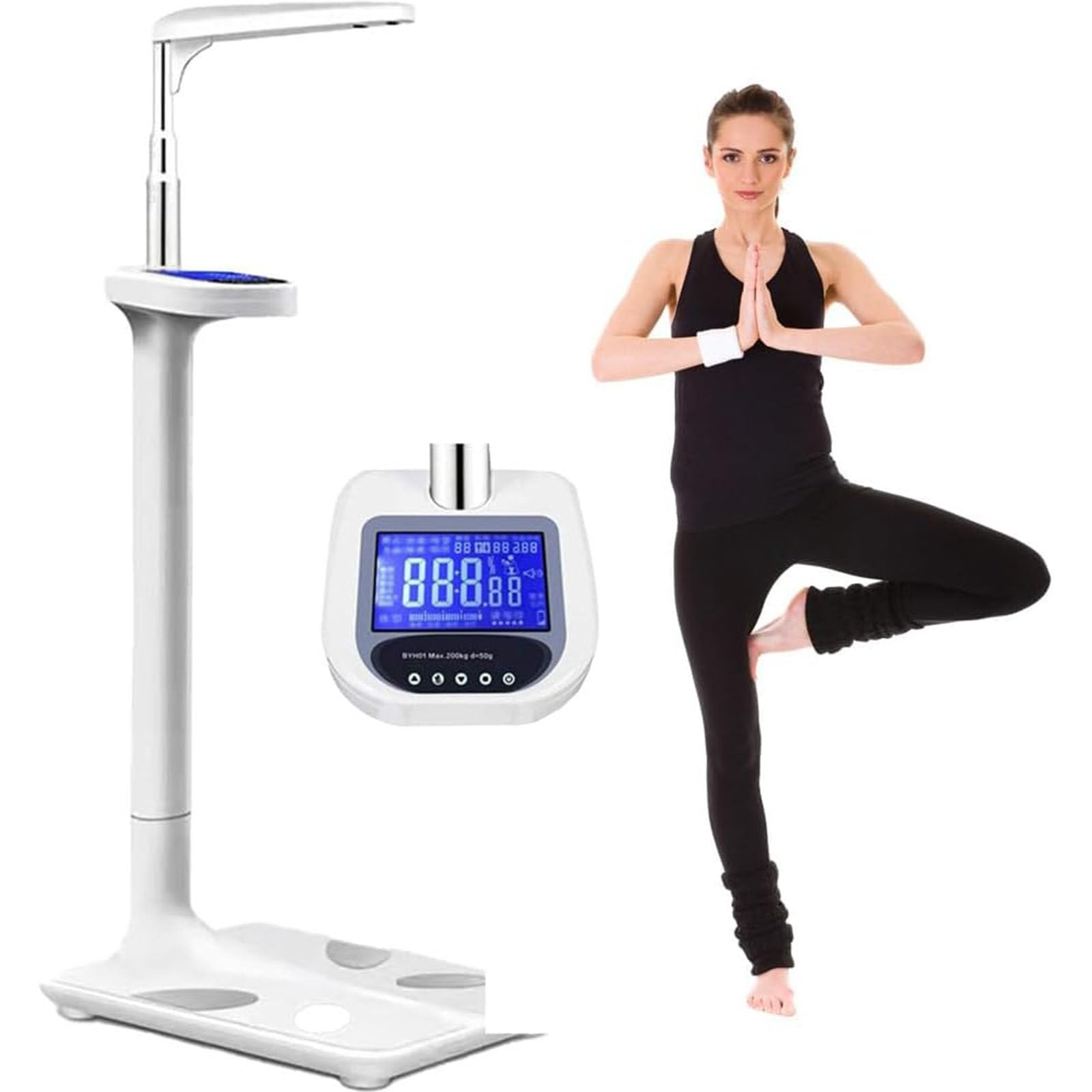 Báscula ultrasónica de altura y peso de 200 kg, báscula electrónica con analizador de grasa, báscula electrónica de altura y peso, para medición de peso, altura, obesidad e IMC