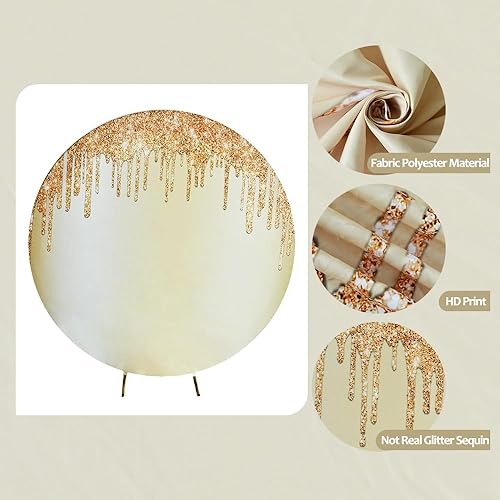 Miniatura 5 de OERJU Cubierta de fondo redonda dorada, lujosa, lentejuelas doradas, luz de estrellas, fondo de fotografía, cubierta de telón de fondo para