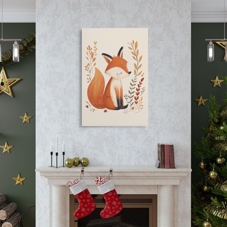 Fox Canvas Wall Art Print - Cute Baby Fox Picture, 24x36 Inches, Modern Animal Poster For Living Room & Nursery