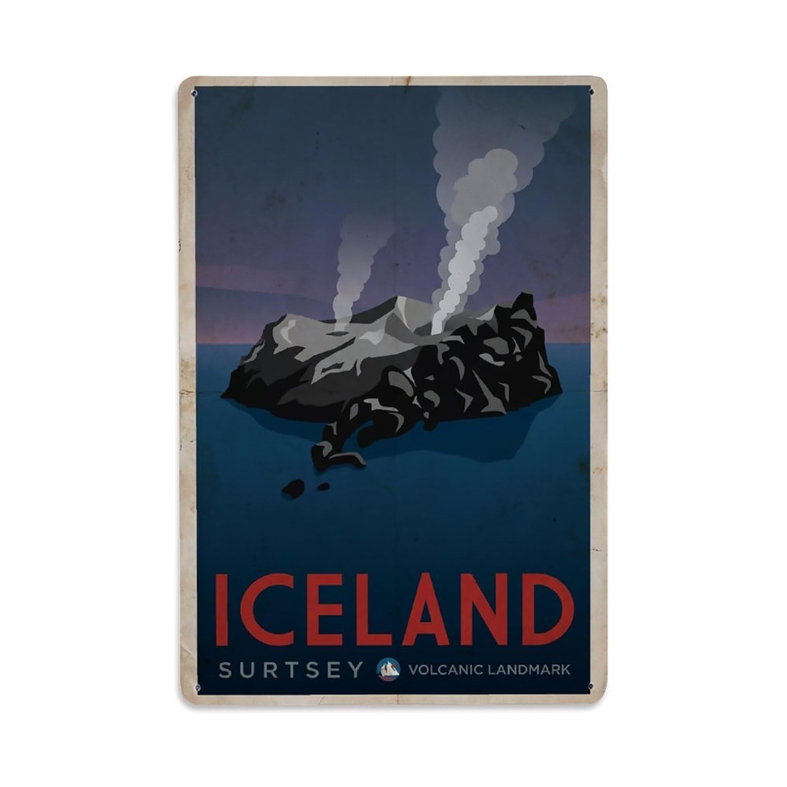 Vintage Travel Surtsey Iceland Volcanic Metal Tin Sign