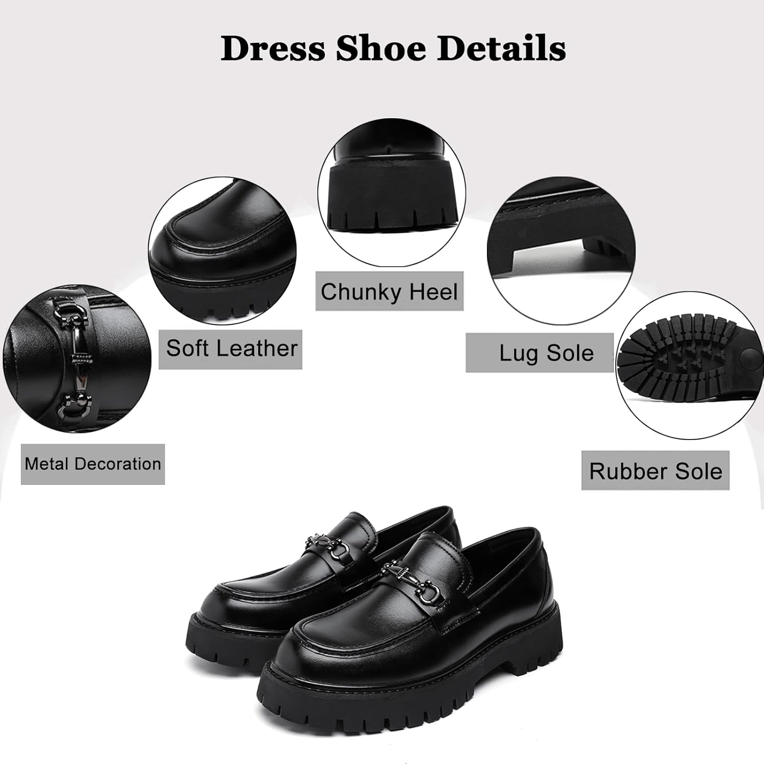 Mens Leather Platform Chunky Slip On Horsebit Loafers Classic Round Toe Non-Slip Lug Sole Business Casual Work Dress Shoes for Formal Party Wedding Office - Image 2