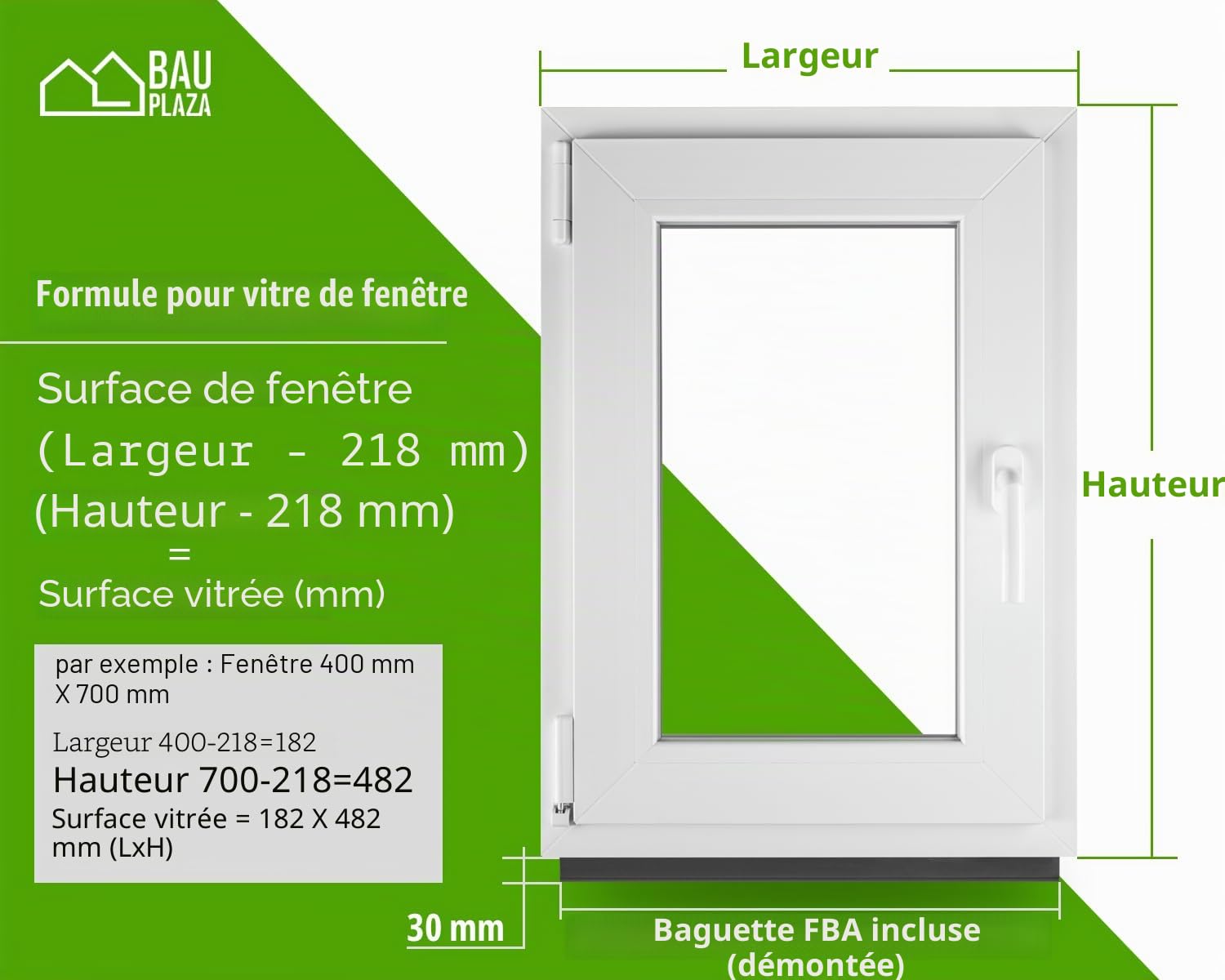 Fenêtre en PVC blanc double vitrage 4/24/4 LxH 50 x 70 cm d'ouverture Gauche Toutes les tailles 500 x 700 mm Oscillo-battant 1 vantail - BauPlaza