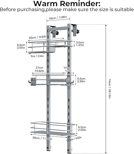 Miniatura 3 de ODesign Organizador de baño ajustable sobre la puerta con 4 ganchos, organizador de ducha negro para colgar sobre la puerta, 3 niveles