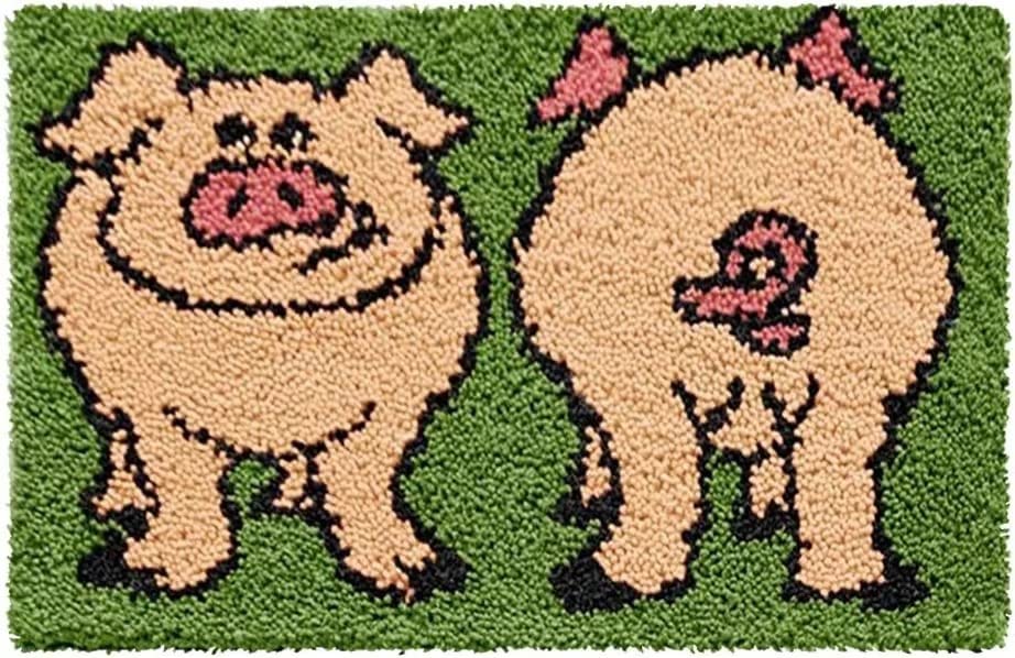 ROCKY&CHAO Myriad Choices Latch Hook Rug Kit Pig 60x42 cm, DIY Rug Making Kit for Adults Kids, Pig Latch Hook Rug Making Kits, Cross Stitch Kit Carpet Making Cushion Needlework for Home Decor