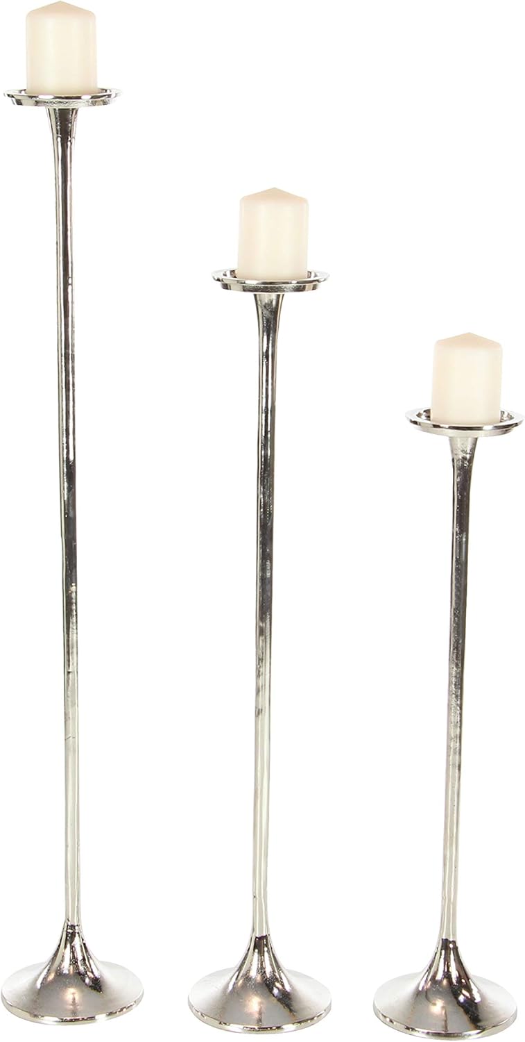Deco 79 Aluminum Tall Candle Holder, Set of 3 27", 32", 40