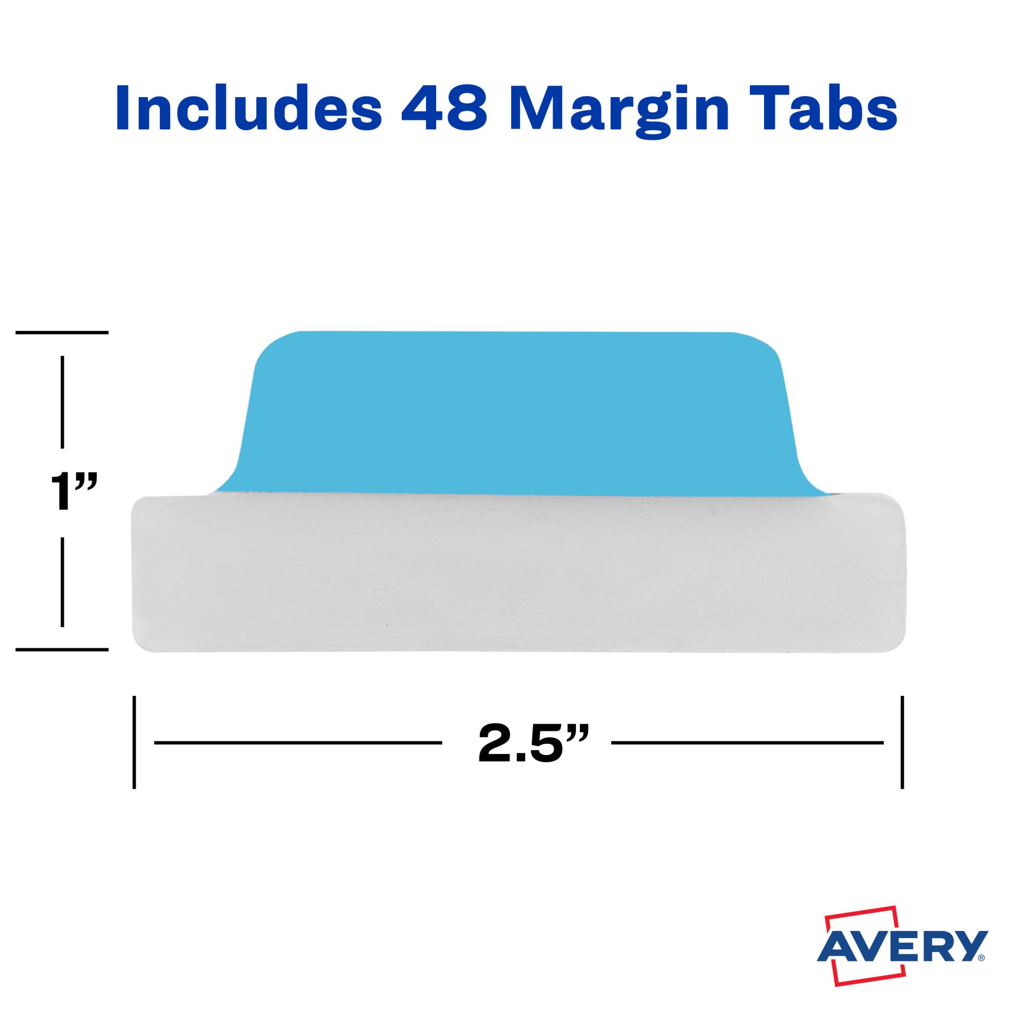 Avery Margin Ultra Tabs, 6,3 x 2,5 cm, 2-seitig beschreibbar, verschiedene Farben, 48 wiederverwendbare Seitenreiter (74866)