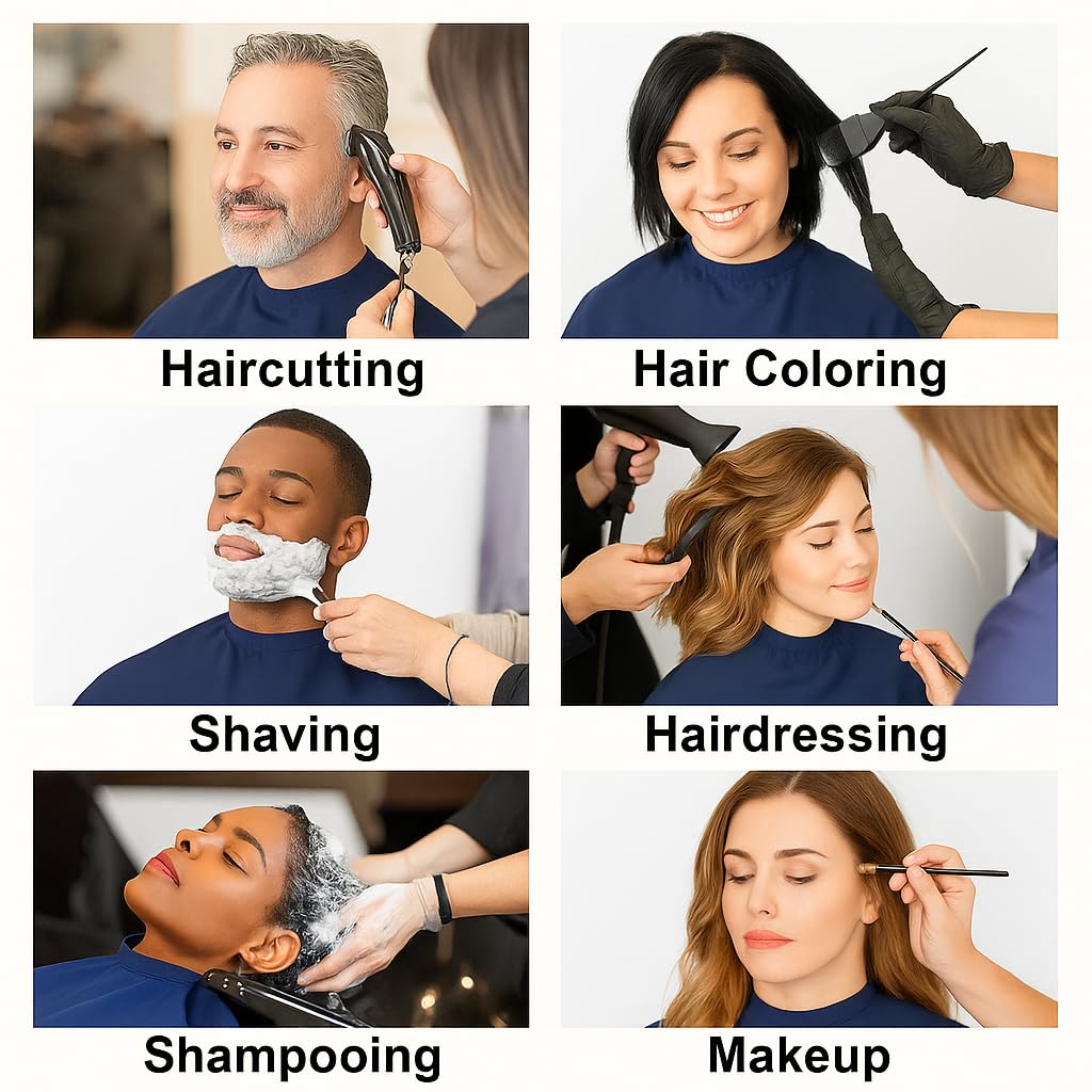 MAKSTILE Short Hair Cutting Cape for Women & Men | Salon & Home Use Hair Dye, Styling, Makeup Apron | Lightweight Barber Cape for Haircut, Shampoo & Beauty Artists - Size: 36 x 29 Inches (Navy Blue) - Image 3 thumbnail