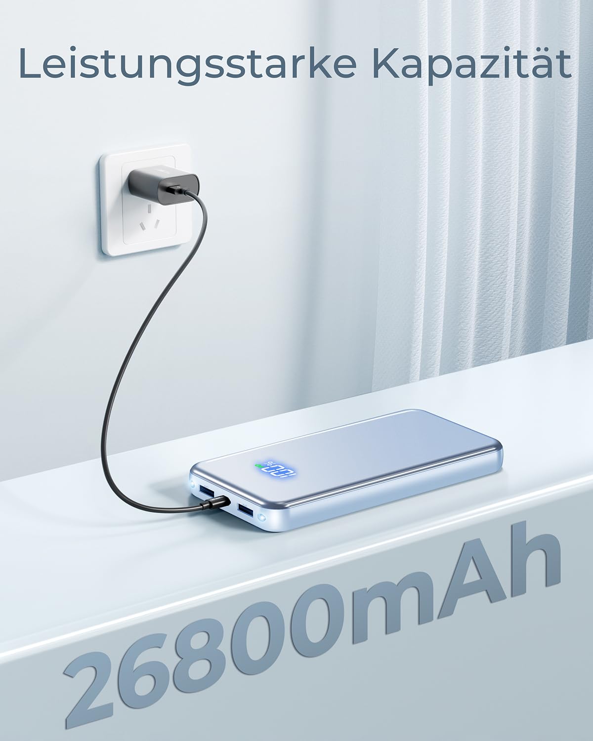 Power Bank, 30% Größere Kapazität 26800mAh Powerbank, mit 3-in-1 Kabel,Blau