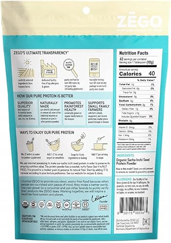 Miniatura 3 de ZEGO Proteína orgánica 100% de semillas de sacha Inchi, pureza probada para 500 toxinasmetales pesadosglifosato, libre de alergias y gluten, sin