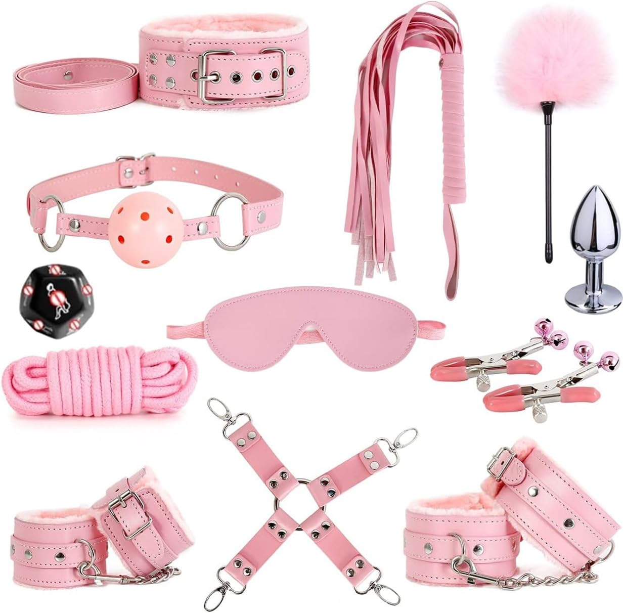 12 Piezas con cinturón de Entrenamiento de Cuero Rosa, cinturón de Yoga con Accesorios Ajustables - H