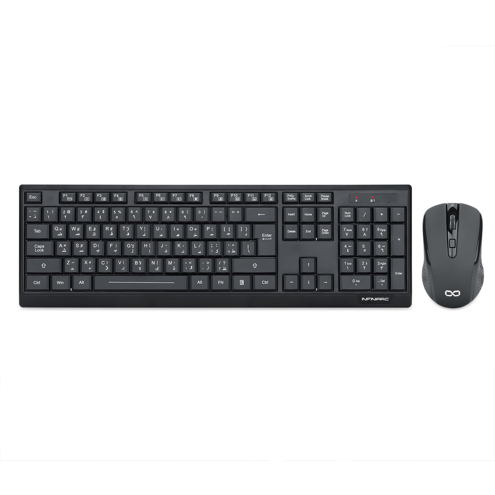 Wireless Keyboard and Mouse Combo, English/Arabic Keyboard, Computer Keyboard and Mouse for PC, Laptop, Desktop, 4 Adjustable DPI/104 Number Keypad INFINIARC