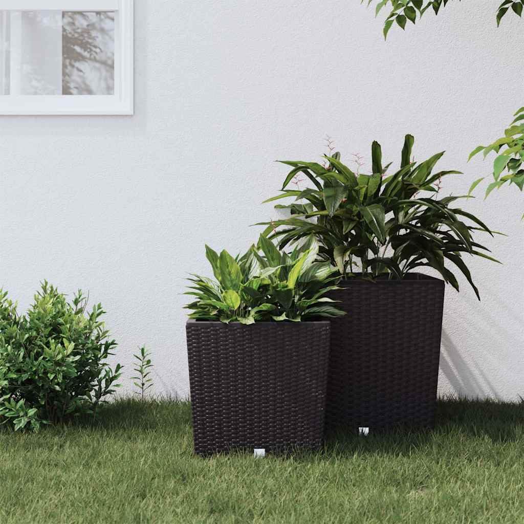 Pflanzkübel Rattan-Optik Braun - Quadratischer Blumentopf 32x32x32,5 cm mit herausnehmbarem Einsatz 21L/32L - Robustes Pflanzgefäß für Garten, Balkon, Terrasse und Außenbereich