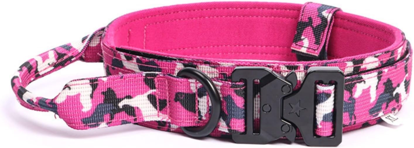 Set Collare e Guinzaglio for Cani Comfort, Collare Morbido in Nylon Regolabile for Cani di Taglia Media e Grande, Guinzaglio con Maniglia e O Ring, 1 Pezzo(Pink Set,L)