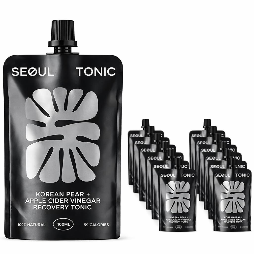 Seoul Tonic Patented "Post Party" Korean Pear and Apple Cider Vinegar Natural Tonic with Ginseng Patented Formula for Easier Morning with Potassium DHM 100ML Pack of 12