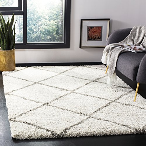 Safavieh Hudson Shag Collection Area Rug - 5'3" X 7'6", Ivory & Grey, Modern Trellis Design, Non-Shedding & Easy Care, 2-Inch Thick Ideal For High Traffic Areas In Living Room, Bedroom (Sgh281A) #TOP1