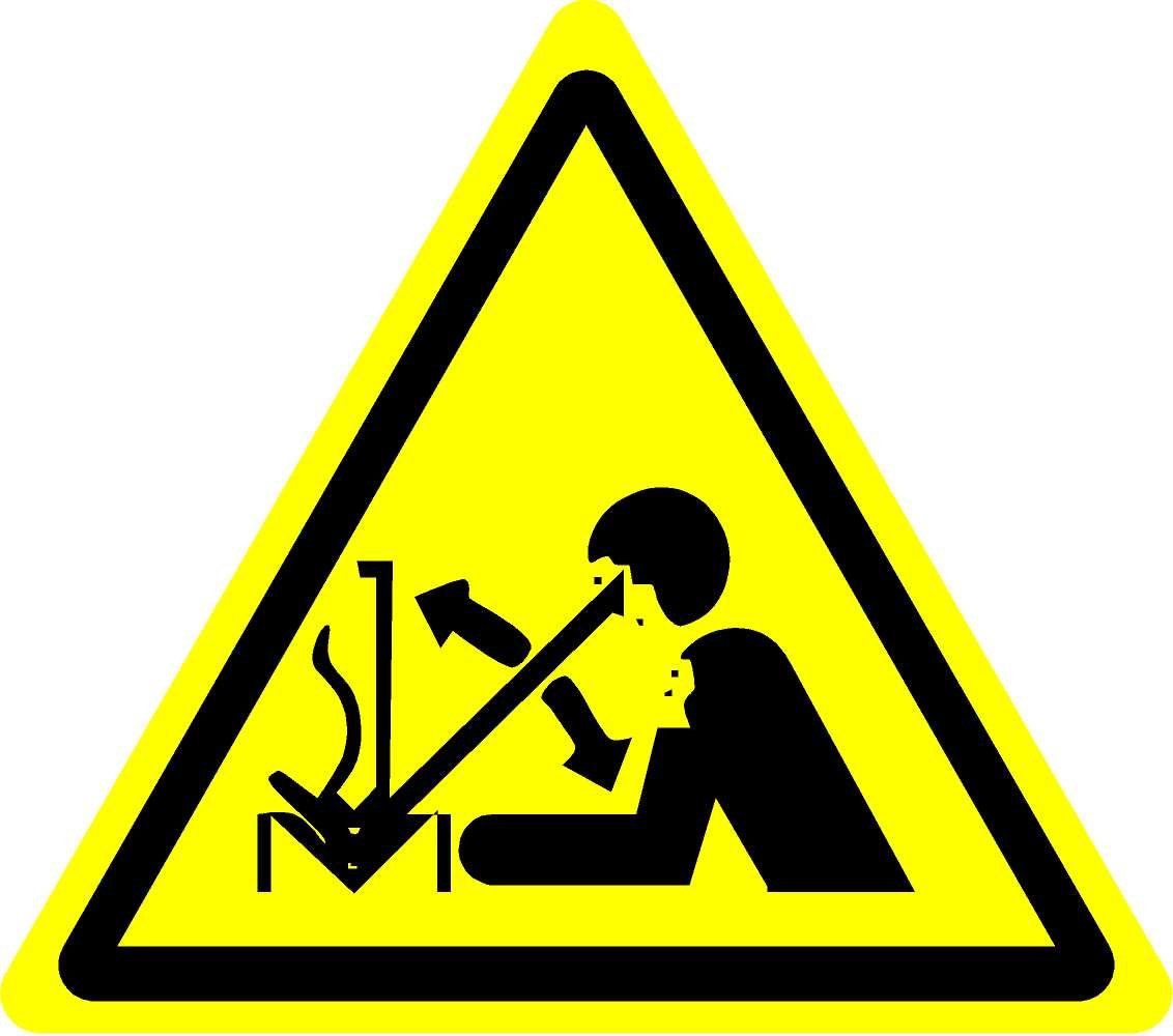 ISO Safety Label Sign - International Warning Rapid movement of workpiece in press brake Symbol - Self adhesive sticker 100mm Diameter