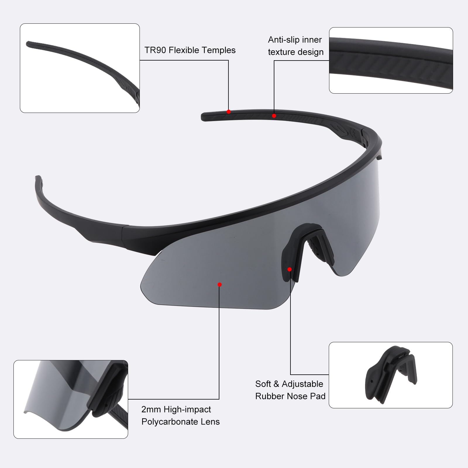 Lunettes de protection tactiques UV400, lunettes de tir ANSI Z87.1 avec 3 verres, monture TR90, lunettes de protection pour airsoft